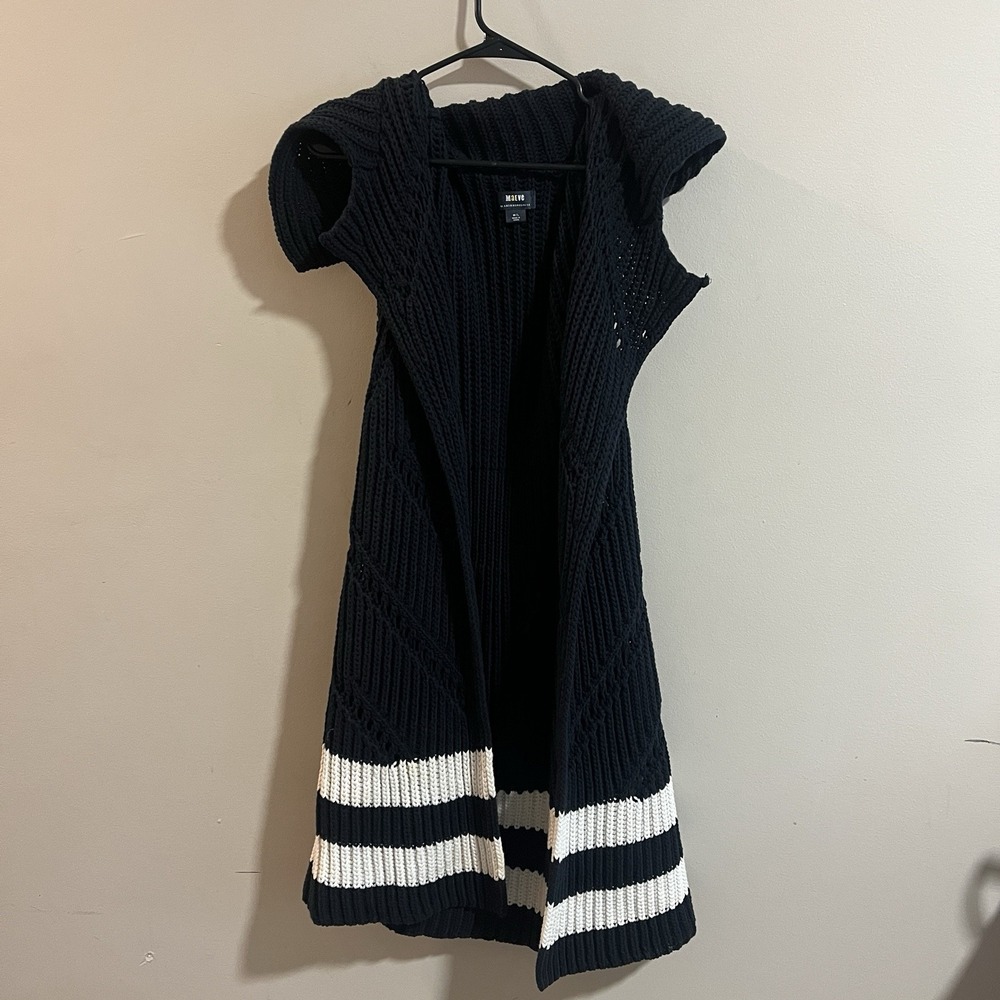 Anthropologie Maeve Navy White Striped Sleeveless Sweater Duster Size M/L